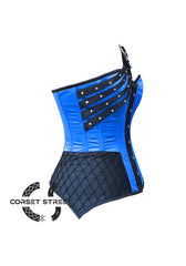 Blue and Black Satin Gothic Steampunk Costume Overbust Bustier Top