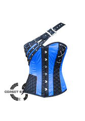 Blue and Black Satin Gothic Steampunk Costume Overbust Bustier Top