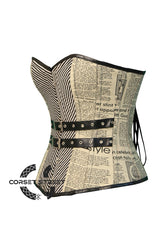 Newspaper Print Cotton Satin Retro Bustier Overbust Corset lus Size Costume Top