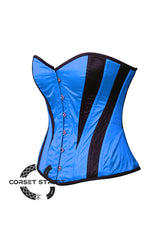 Blue and Black Satin Burlesque Costume Overbust Plus Size Corset Top