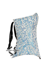 Blue And White Brocade Front Zipper Gothic Overbust Plus Size Corset Bustier Waist Cincher