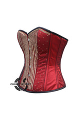 Red Satin Net Gold Sequins Hand Work Burlesque Gothic Costume Overbust Plus Size  Bustier Top
