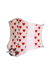 White Satin Heart Print Gothic Underbust Waist Trainer Plus Size Corset Bustier Top