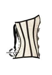 Ivory Brocade With Black Stripes Burlesque Gothic Overbust Plus Size Corset Bustier Top