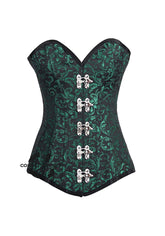 Green And Black Brocade Longline Gothic Corset Burlesque Overbust Costume Plus Size Bustier Top