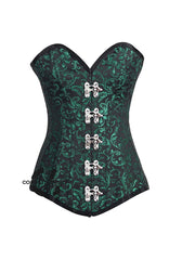 Green And Black Brocade Longline Gothic Corset Burlesque Overbust Costume Plus Size Bustier Top