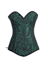 Green And Black Brocade Longline Front Lace Gothic Corset Burlesque Overbust Plus Size Bustier Top