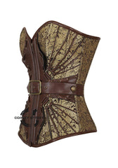 Brown And Golden Brocade Leather Belt Steampunk Waist Training Overbust Corset Plus Size Bustier Top