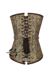 Brown And Golden Brocade Leather Belt Steampunk Waist Training Overbust Corset Bustier Top