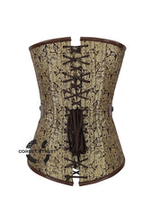Brown And Golden Brocade Leather Belt Steampunk Waist Training Overbust Corset Plus Size Bustier Top