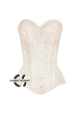 Ivory Brocade Longline Gothic Burlesque Waist Training Overbust Corset Plus Size Bustier Top