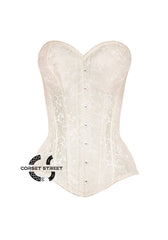 Ivory Brocade Longline Gothic Burlesque Waist Training Overbust Corset Plus Size Bustier Top