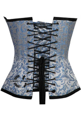 Baby Blue Brocade With Front Bow Gothic Burlesque Waist Training Overbust Corset Plus Size Bustier Top