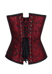 Red and Black Brocade Leather Belt Steampunk Sexy Waist Training Overbust Corset  Plus Size  Bustier Top