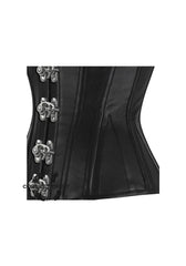 Black Faux Leather Steampunk Waist Training Overbust Corset Plus Size Bustier Top