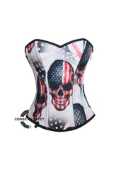 Morticia Addams USA Flag Print Skull Cotton Gothic Overbust Plus Size Corset Top