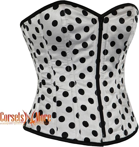 Women’s White Polka Dot Satin Gothic Overbust Corset With Crop Top T-shirt