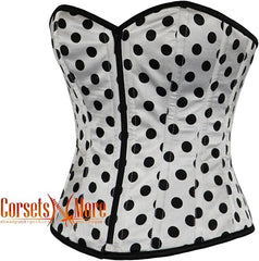 Women’s White Polka Dot Satin Gothic Overbust Corset With Crop Top T-shirt