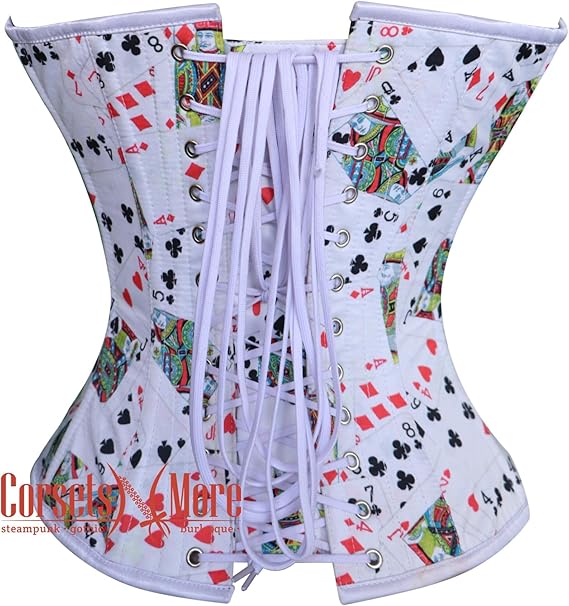 Women’s Playing Cards Printed White Satin Corset With Crop Top T-Shirt