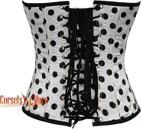 Women’s White Polka Dot Satin Gothic Overbust Corset With Crop Top T-shirt