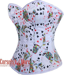 Women’s Playing Cards Printed White Satin Corset With Crop Top T-Shirt