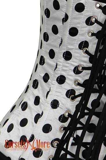 Women’s White Polka Dot Satin Gothic Overbust Corset With Crop Top T-shirt