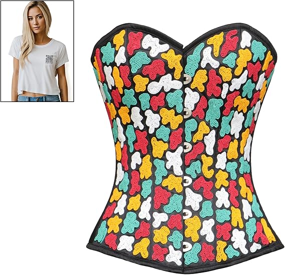 Women's Stylish Strapless Multi-Color Sequins Black Satin Overbust Corset Burlesque Top With Crop Top T-Shirt