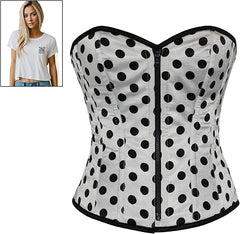 Women’s White Polka Dot Satin Gothic Overbust Corset With Crop Top T-shirt