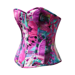 Purple Printed Satin Gothic Waist Training Costume Overbust Corset