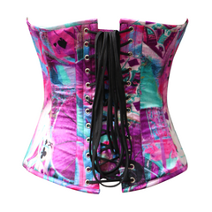 Purple Printed Satin Gothic Waist Training Costume Overbust Corset