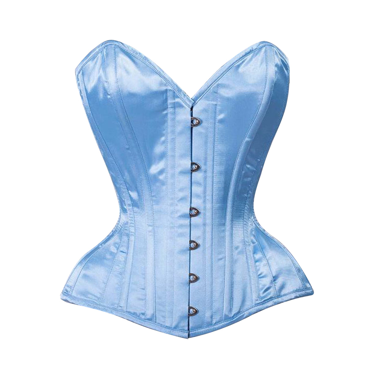 Plus Size Light Blue Satin Waist Training Overbust Bustier Halloween Corset Top