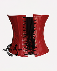 Sexy Red PVC Faux Leather Gothic Steampunk Bustier Waist Training Overbust Corset Costume