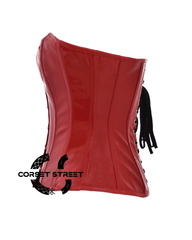 Sexy Red PVC Faux Leather Gothic Steampunk Bustier Waist Training Overbust Corset Costume
