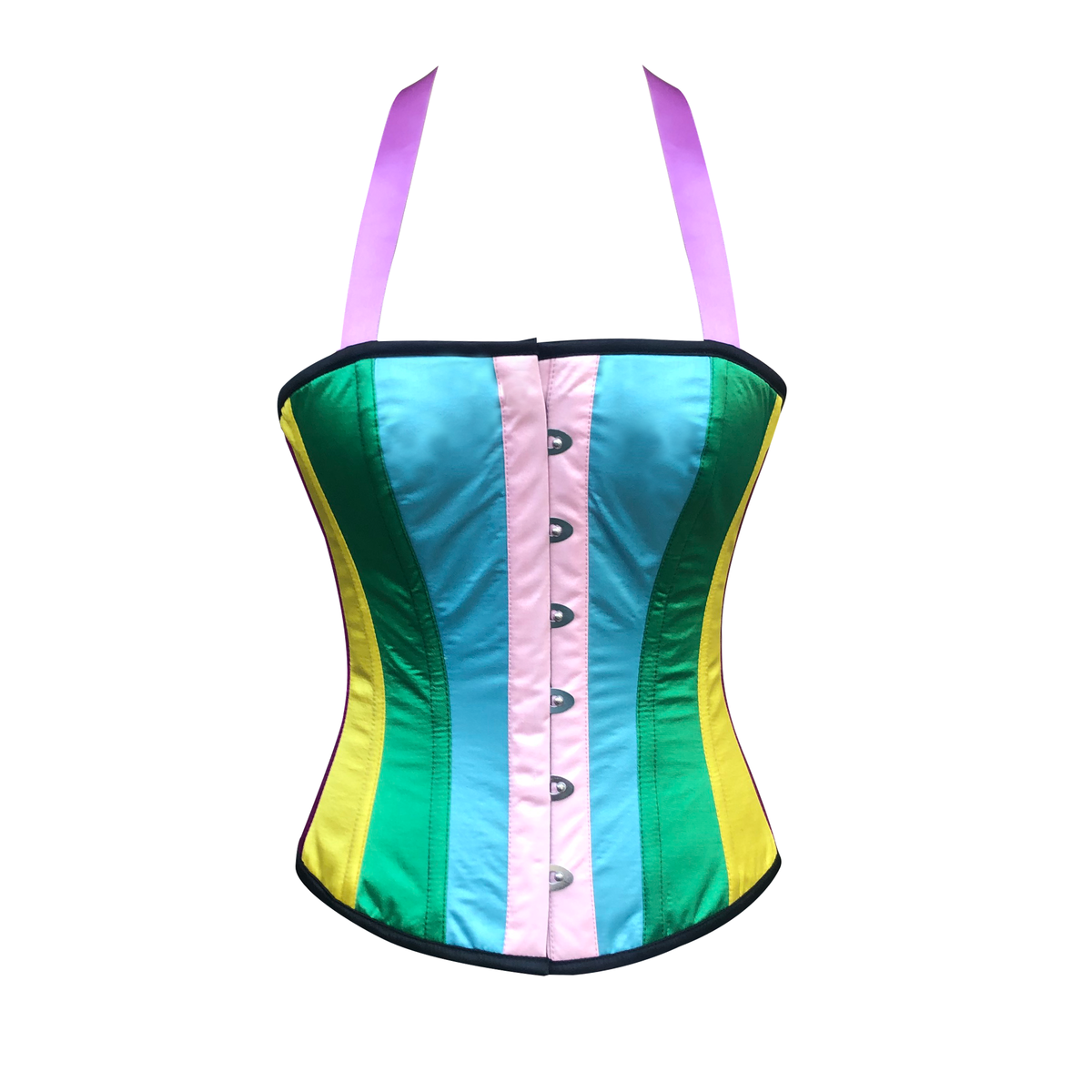 Multi-Color Satin Stripes Overbust Corset Pride Costume Rainbow Top