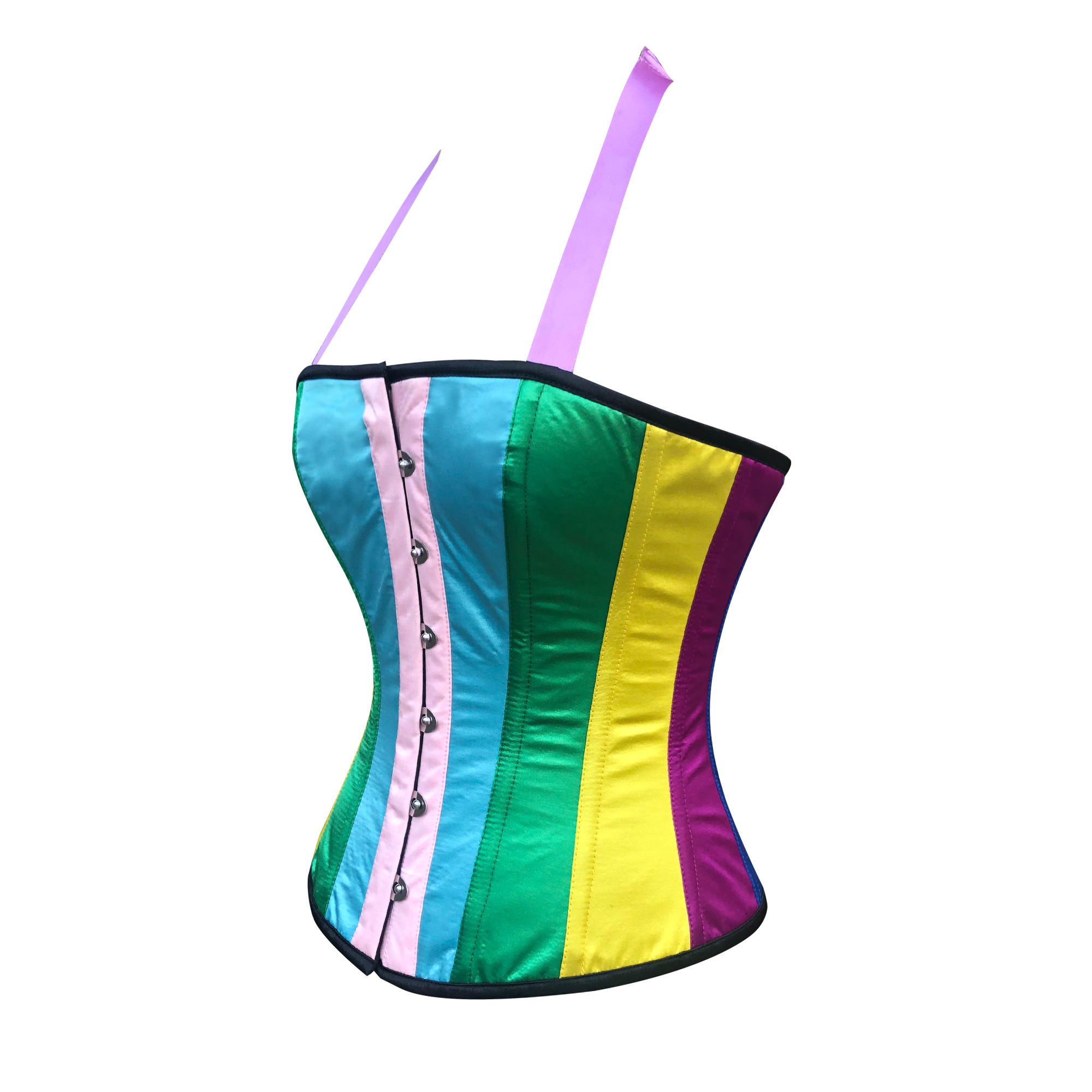 Multi-Color Satin Stripes Overbust Corset Pride Costume Rainbow Top