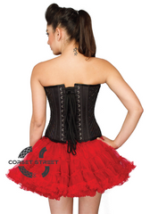 Black Cotton Silk Sequins Top With Red Poly Tissue Tutu Skirt Corset Dress