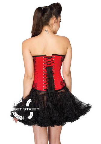Red Satin Handmade Sequins Overbust Top Poly Tissue Skirt Corset Dress