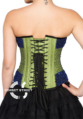 Green Satin Sequins Handmade Overbust Top & Satin Net Skirt Corset Dress