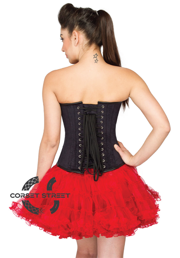 Black Leather Waist Cincher Overbust Top & Tissue Tutu Skirt Plus Size Corset Dress