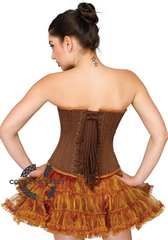 Brown Cotton Brocade with Leather Belts Overbust Top & Poly Tissue Tutu Skirt Corset Dress