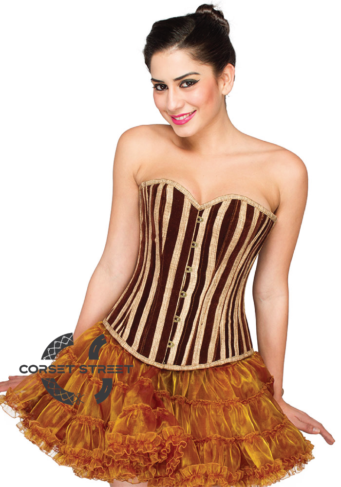 Brown Jute Gothic Waist Cincher Overbust Top & Poly Tissue Tutu Skirt Corset Dress