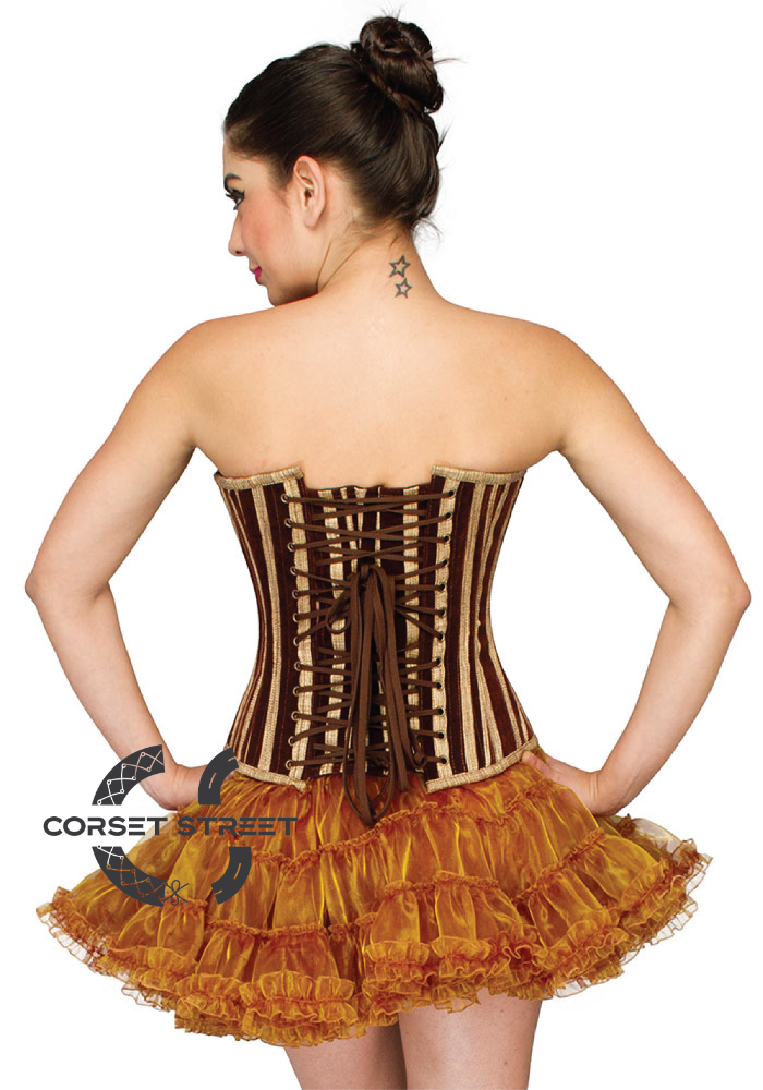 Brown Jute Gothic Waist Cincher Overbust Top & Poly Tissue Tutu Skirt Corset Dress