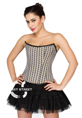 Black White Check Polyester Overbust Top & Satin Net Tutu Skirt Plus Size Corset Dress