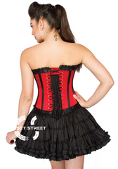 Red Satin Black Frill Overbust Top & Cotton Silk Tutu Skirt Plus Size Corset Dress