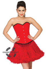 Red Velvet Gothic Burlesque Waist Training Bustier Overbust Top & Red Tissue Tutu Skirt Corset Dress