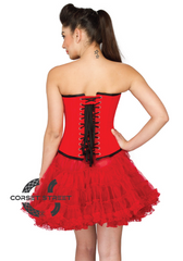 Red Velvet Gothic Burlesque Waist Training Bustier Overbust Top & Red Tissue Tutu Skirt Corset Dress