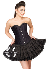 Black Velvet Overbust Waist Training Top & Cotton Silk Tutu Skirt Women Corset Dress