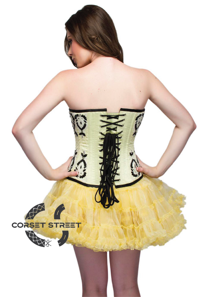 Yellow Satin Black Sequins Overbust Top & Poly Tissue Tutu Skirt Plus Size Corset Dress