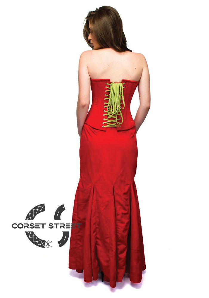 Red Velvet Embroidery Overbust Top & Long Skirt Women Corset Dress