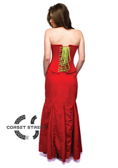Red Velvet Embroidery Overbust Top & Long Skirt Women Corset Dress